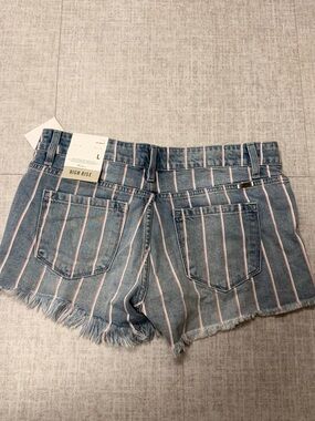KanCan Blue Denim Shorts with Pink Vertical Stripes